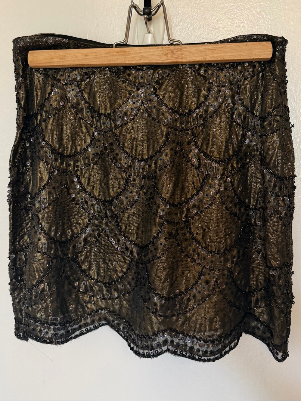 Black Sequined Lace Overlay Mini Skirt